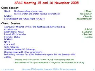 SPSC Meeting 15 and 16 November 2005