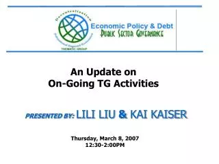 An Update on On-Going TG Activities
