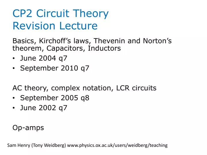 cp2 circuit theory revision lecture