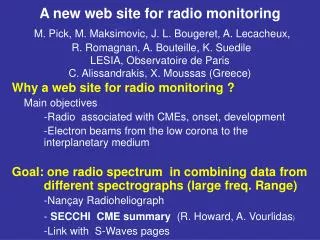 Why a web site for radio monitoring ? 	Main objectives