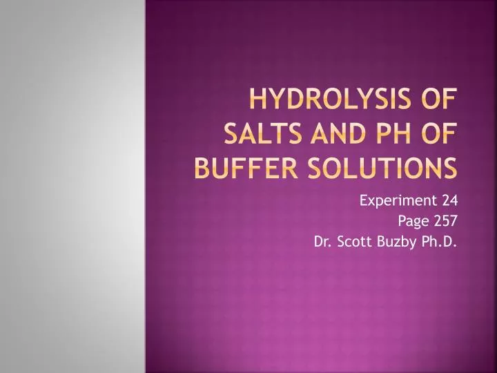 hydrolysis of salts and ph of buffer solutions