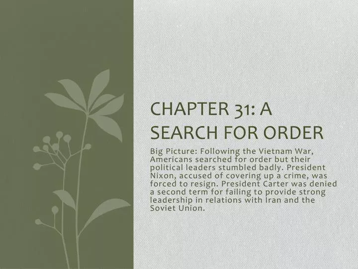 chapter 31 a search for order