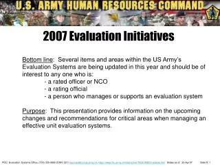 2007 Evaluation Initiatives