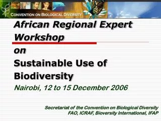 Secretariat of the Convention on Biological Diversity FAO, ICRAF, Bioversity International, IFAP