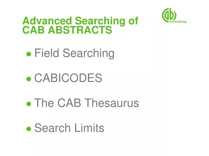 advanced searching of cab abstracts