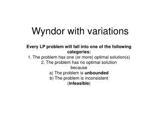 wyndor with variations