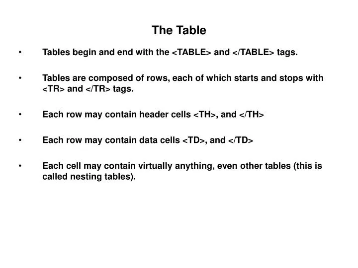 the table