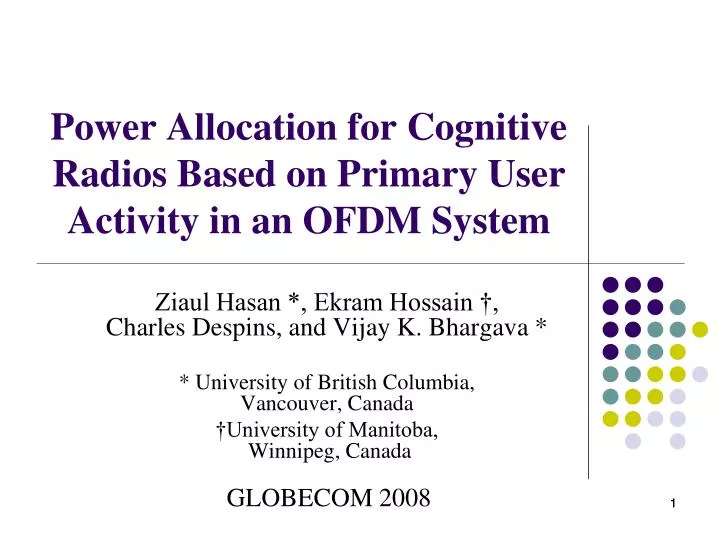 power allocation for cognitive radios based on primary user activity in an ofdm system