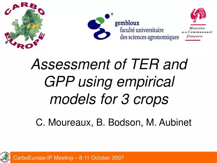 assessment of ter and gpp using empirical models for 3 crops