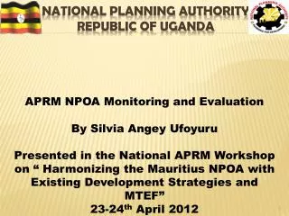 National Planning Authority Republic of Uganda