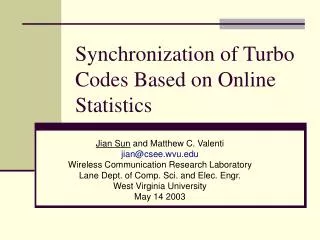 Synchronization of Turbo Codes Based on Online Statistics