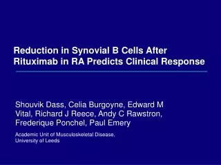 Reduction in Synovial B Cells After Rituximab in RA Predicts Clinical Response