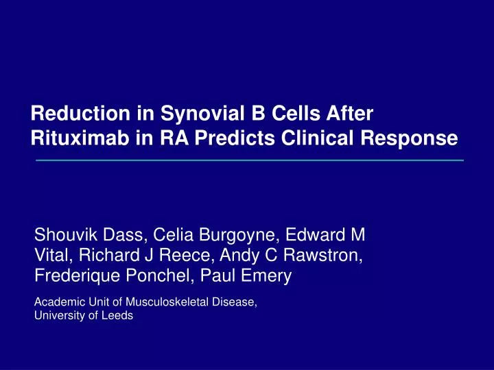 reduction in synovial b cells after rituximab in ra predicts clinical response