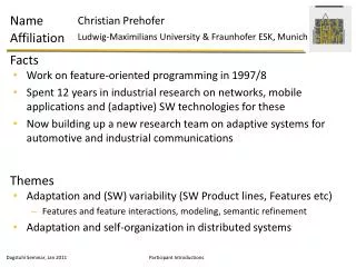 Adaptation and (SW) variability (SW Product lines, Features etc )