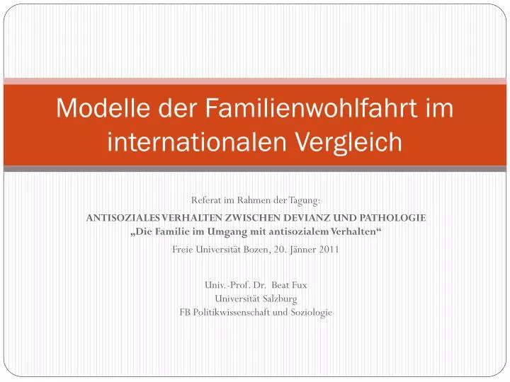 modelle der familienwohlfahrt im internationalen vergleich