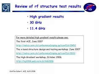Review of rf structure test results