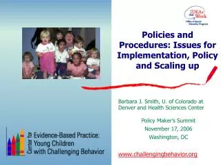 Policies and Procedures: Issues for Implementation, Policy and Scaling up