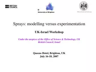 Sprays: modelling versus experimentation UK-Israel Workshop