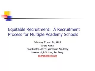 Equitable Recruitment: A Recruitment Process for Multiple Academy Schools