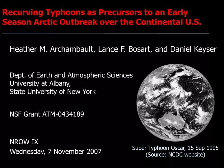 recurving typhoons as precursors to an early season arctic outbreak over the continental u s
