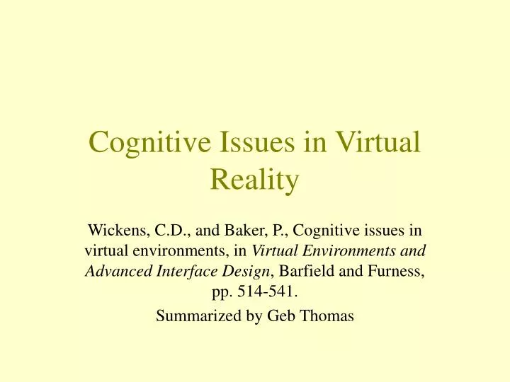 cognitive issues in virtual reality