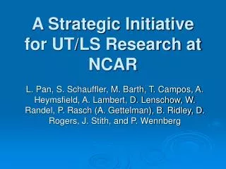 A Strategic Initiative for UT/LS Research at NCAR