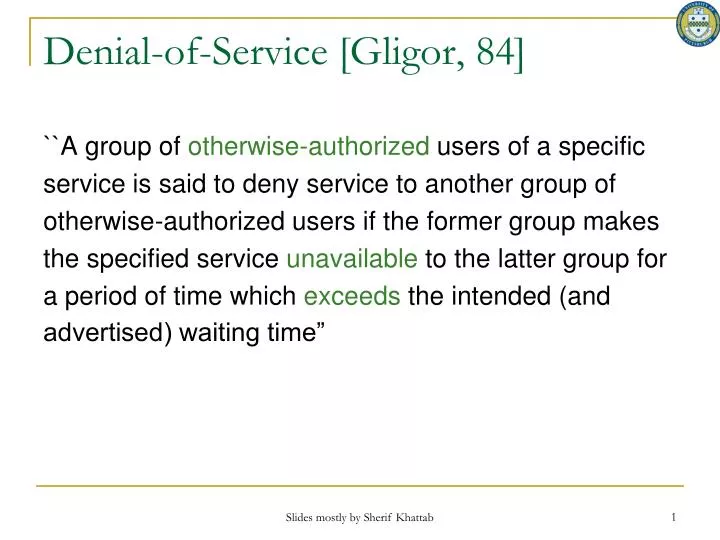 denial of service gligor 84