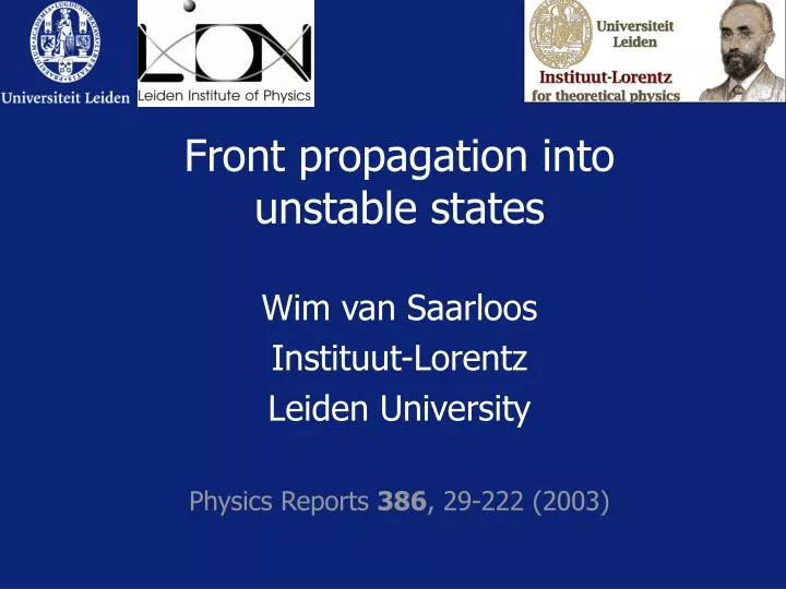 front propagation into unstable states