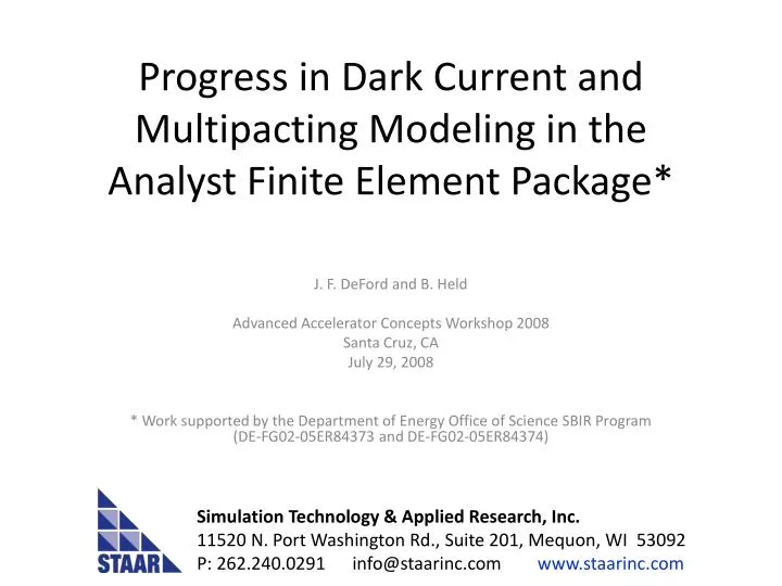progress in dark current and multipacting modeling in the analyst finite element package