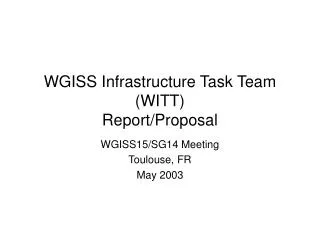 WGISS Infrastructure Task Team (WITT) Report/Proposal