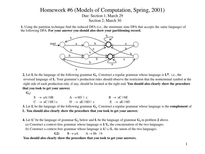 homework 6 models of computation spring 2001 due section 1 march 29 section 2 march 30