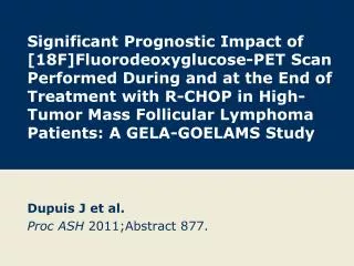 Dupuis J et al. Proc ASH 2011;Abstract 877.