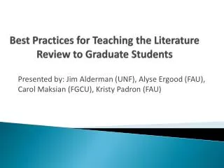 Best Practices for Teaching the Literature Review to Graduate Students