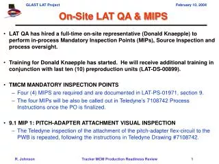 On-Site LAT QA &amp; MIPS