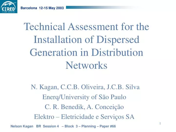 technical assessment for the installation of dispersed generation in distribution networks