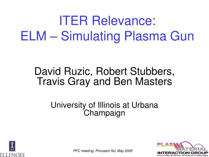 iter relevance elm simulating plasma gun