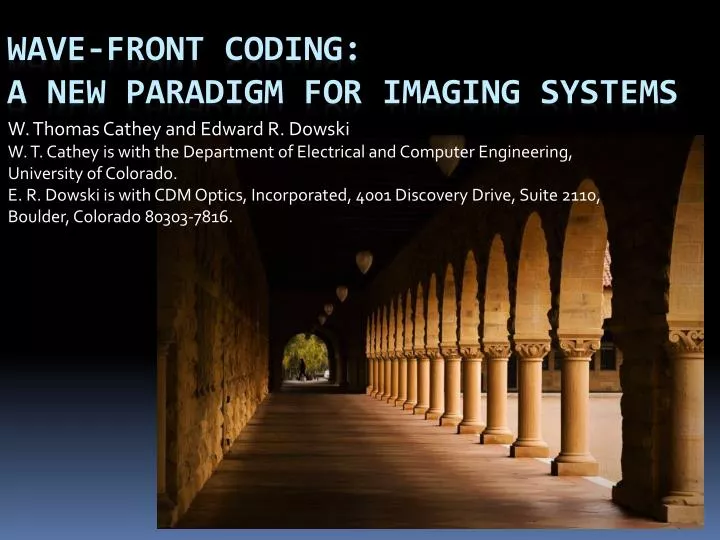 wave front coding a new paradigm for imaging systems
