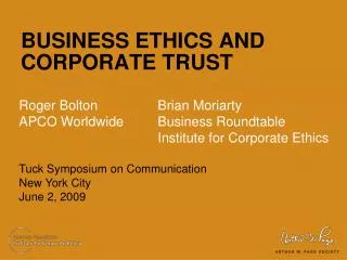BUSINESS ETHICS AND CORPORATE TRUST