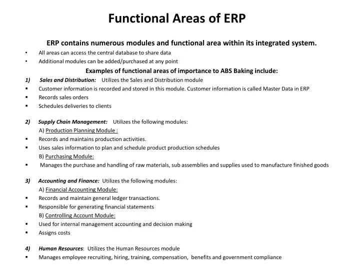 functional areas of erp