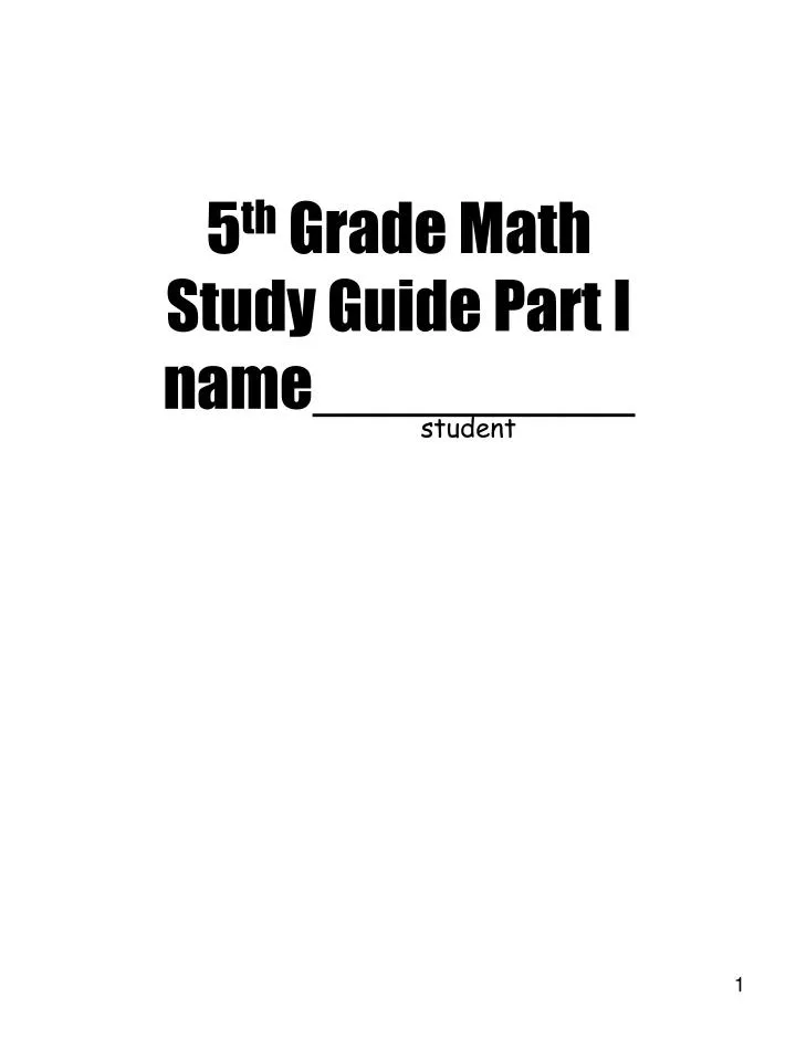 5 th grade math study guide part i name