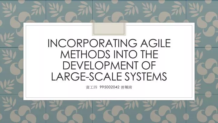 incorporating agile methods into the development of large scale systems