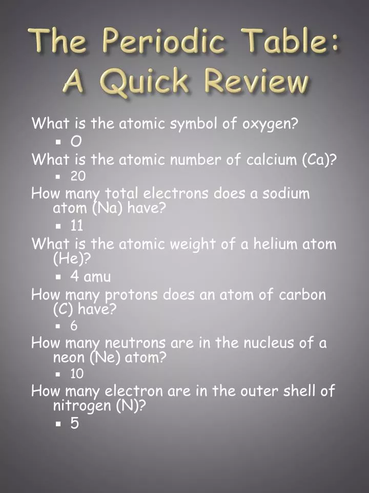 the periodic table a quick review