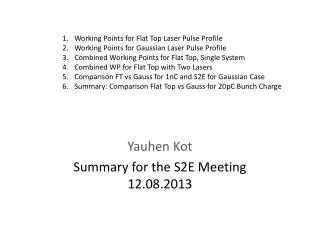 Working Points for Flat Top Laser Pulse Profile Working Points for Gaussian Laser Pulse Profile