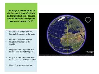 Latitude lines are parallel and longitude lines meet at the poles