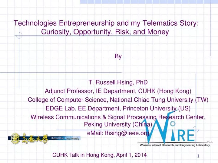 technologies entrepreneurship and my telematics story curiosity opportunity risk and money