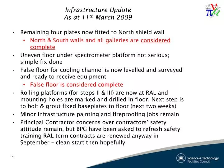 infrastructure update as at 11 th march 2009