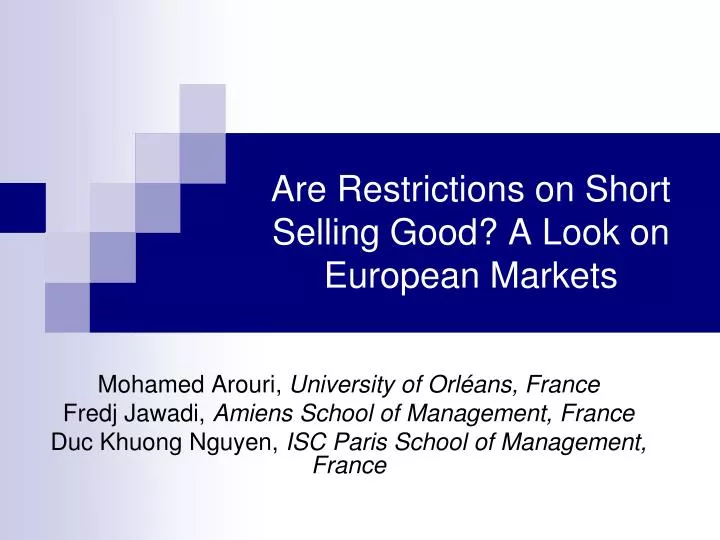 are restrictions on short selling good a look on european markets
