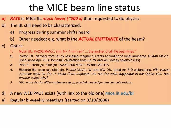 the mice beam line status