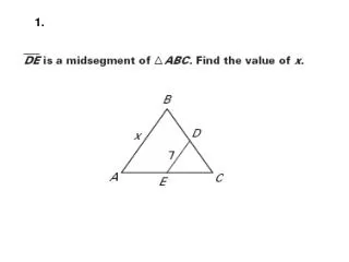 Find the value of x and y, if D, E and F are midpoints.