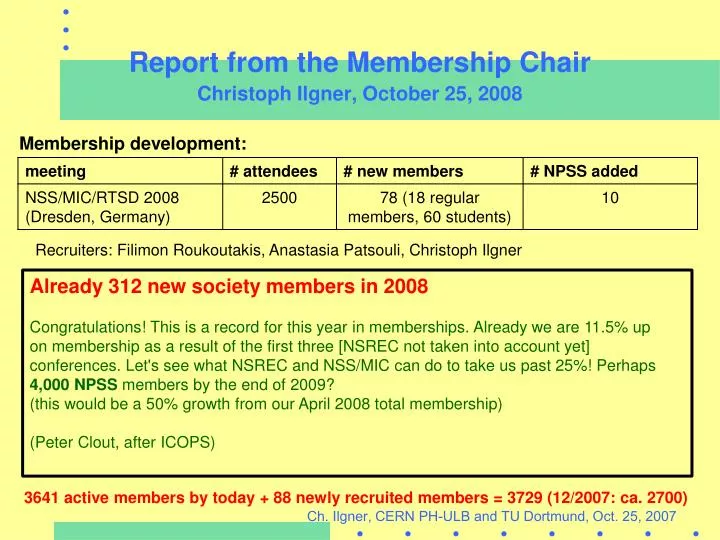 report from the membership chair christoph ilgner october 25 2008